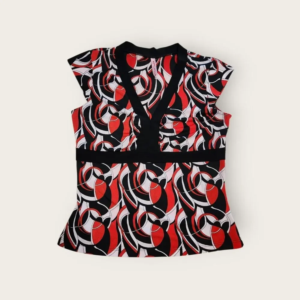 Vintage Y2k Heart and Soul red and black graphic empire waist v-neck shirt - Picture 1 of 5